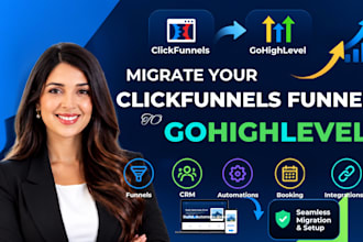 migrate your clickfunnels funnel to gohighlevel with automations,  CRM setup