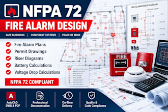 design nfpa 72 fire alarm plans, permit drawings, riser diagrams and calculation