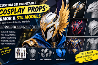 create custom 3d printable cosplay props, wearable armor and stl models