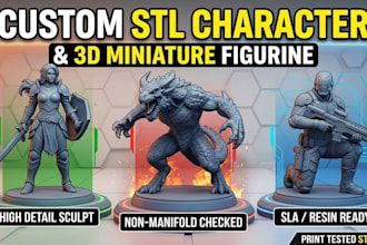 create custom stl character, 3d miniature figurine for 3d prinitng