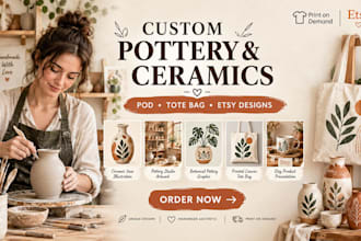 design custom ceramics pottery illustration studio tote bag pod etsy store