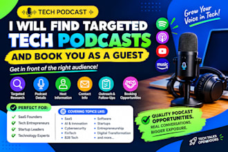 find targeted tech podcasts and build a  qualified podcast guest list