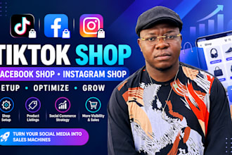 setup and optimize facebook shop, tiktok shop, instagram shop for your ecommerce