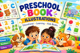 create preschool book illustration for educational kids book and learning art