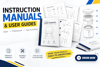 create an instruction manual, user guide assembly illustrations for  product use
