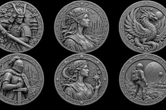 sculpt 3d coin model, bas relief medallion stl for 3d printing cnc