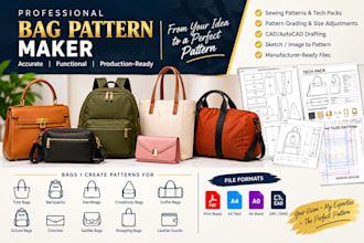 create custom handbag backpack leather totes bag sewing pattern and tech pack