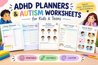 design adhd planners and autism worksheets for kids and teens