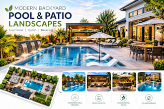 design modern backyard pool and patio landscapes with 3d renders