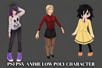 create low poly 3d ps1 psx ps2 retro 3d character 3d animation for indie game