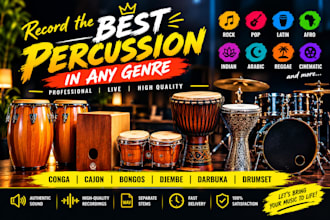 record professional percussion, conga, cajon, bongos, djembe, drumset