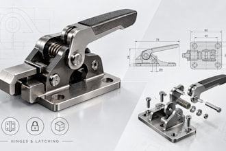 do custom hinges and latching mechanisms for mechanical product in cad