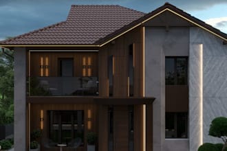 buildup 3d modern duplex house,two story layout,facade cladding,balcony render