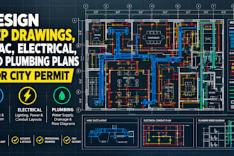 design mep drawings, hvac, electrical, and plumbing plans for city permit