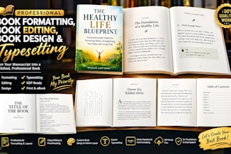 do book formatting, book editing, book design and typesetting