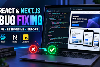 fix react next js javascript bugs and responsive frontend issues