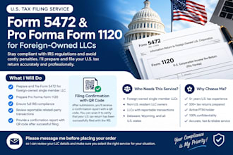 prepare irs form 5472 and pro forma form 1120 for foreign owned us llc, 1040nr