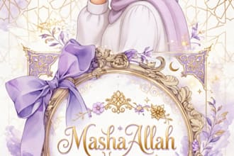 design cute islamic baby posters , mashahallah art and canva