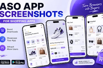 design aso app screenshots for ecommerce and shopping apps