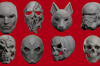 sculpt 3d halloween mask, oni mask, skull and horror helmet stl for 3d printing