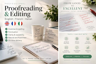 proofread and edit english french and italian texts