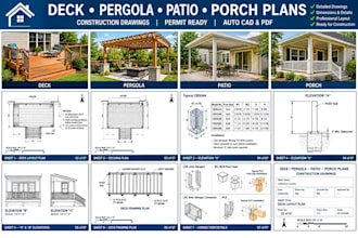 draft 2d drawing deck plans, porch plans,pergola and patio