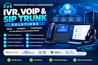 setup IVR, ringcentral, freeswitch, 3cx, vicidial, sip trunk