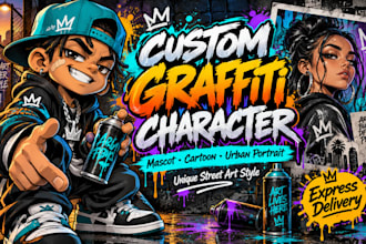 design a custom graffiti character mascot cartoon and urban portrait