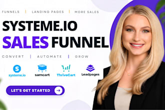 setup systeme io sales funnel, samcart, thrivecart, leadpages landing page