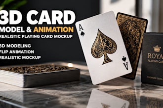 create 3d flip card model, animation and realistic playing card mockup