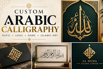 do custom kufic arabic calligraphy for a logo, names and islamic art
