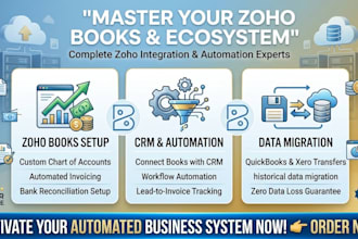 setup zoho books, zoho crm, zoho one, zoho desk, zoho creator and analytics
