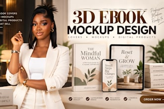 create 3d ebook mockups, ebook covers, digital product presentation
