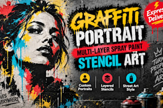 create graffiti portrait and multi layer spray paint stencil art