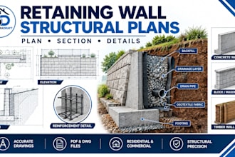 l create retaining wall structural drawings and construction details