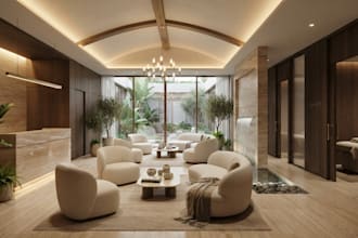 create a luxury spa design with elegant interior layout and 3d