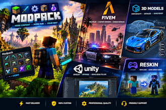 develop custom modpack game mod minecraft fivem hd 3d model gam unity reskin