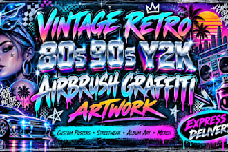 create vintage retro 80s 90s y2k and airbrush graffiti artwork