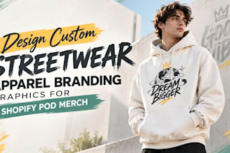 design custom streetwear apparel branding graphics for shopify pod merch