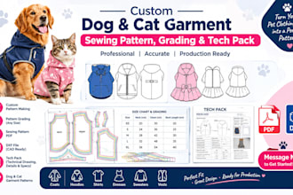 create custom dog and cat garment sewing pattern grading and tech pack pdf dxf
