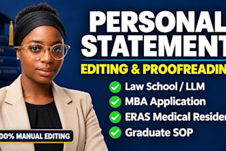 do law school grad MBA,eras phd, personal statement, application essay editing