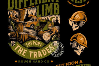 design high quality rugged vintage skull timber logo with custom illustration
