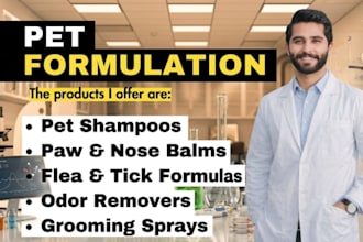 formulate organic pet shampoo, dog balm, and pet grooming products