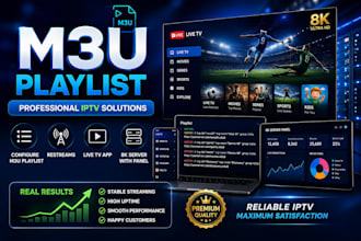 setup reliable m3u playlist, live TV app, restream,8k server with panel