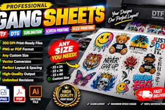make your gang sheets design ready to print in 1 to 6 hours