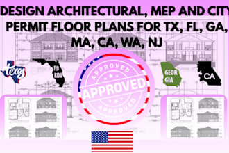 design architectural, mep and city permit floor plans for tx, fl, ga, ma, ca, wa