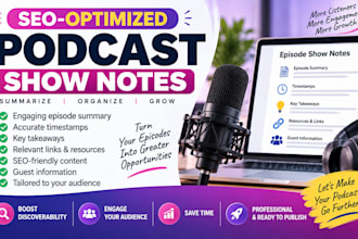 turn your podcast episode into SEO show notes, timestamps and key takeaways