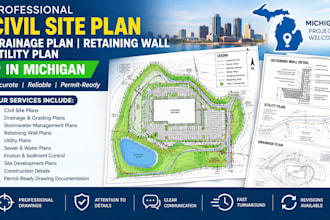design civil site plan drainage plan retaining wall utility plan in michigan