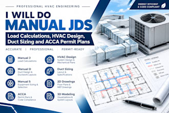 do manual jds load calculations, hvac design, duct sizing and acca permit plans