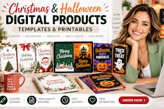 create etsy christmas and halloween digitals products, templates and printables